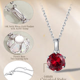 FANCIME “Everbloom” 14K Solid White Gold Ruby Birthstone Gemstone Pendant with Sterling Silver Chain Necklace