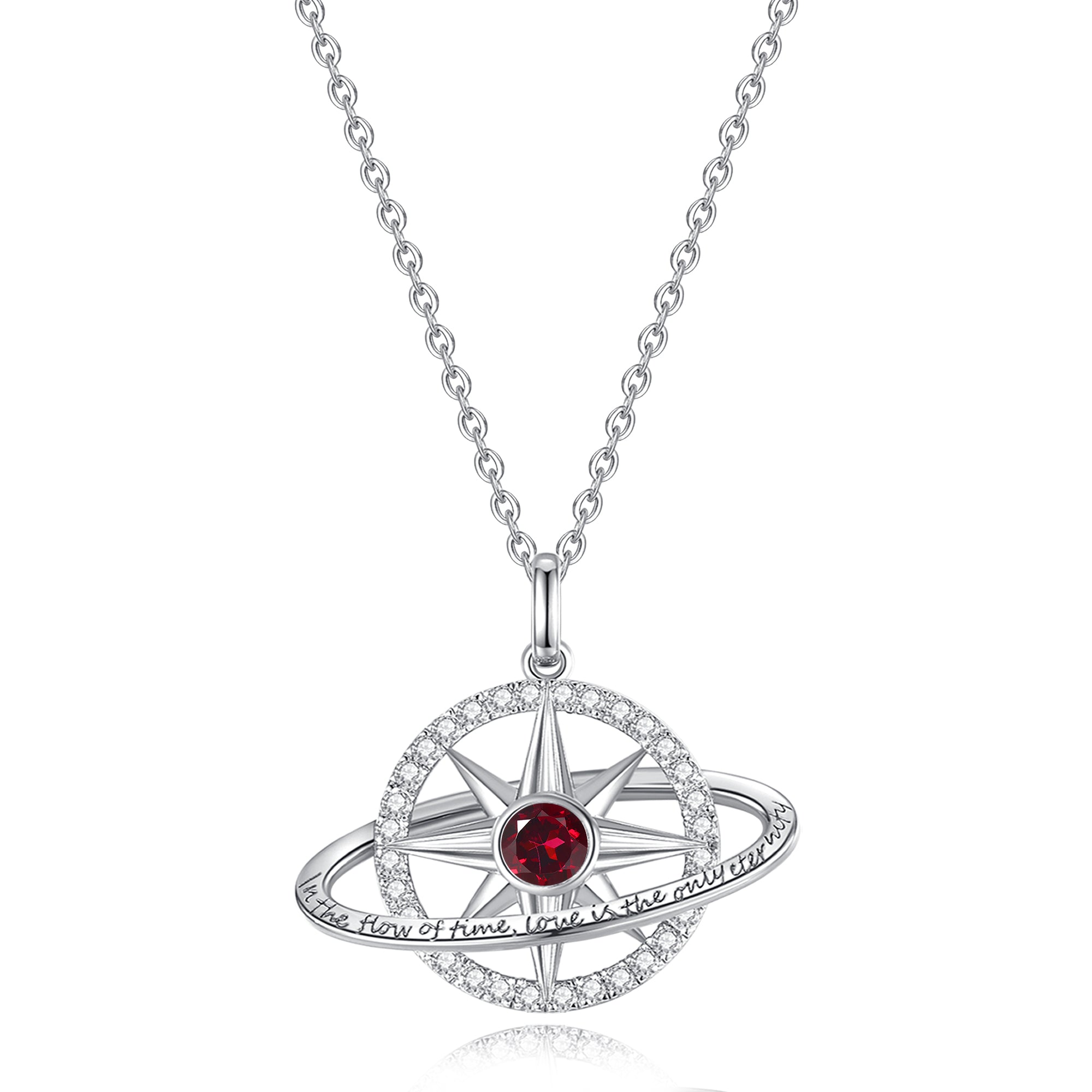 FANCIME "Stellar Promise" Garnet January Birthstone Sterling Silver Necklace