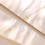 14K Solid Yellow Gold Sideways Cross Bracelet with Pear Link Adjustable Fine Jewelry