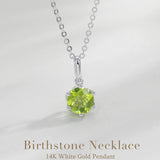 FANCIME “Everbloom” 14K Solid White Gold Peridot Birthstone Gemstone Pendant with Sterling Silver Chain Necklace