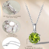 FANCIME “Everbloom” 14K Solid White Gold Peridot Birthstone Gemstone Pendant with Sterling Silver Chain Necklace
