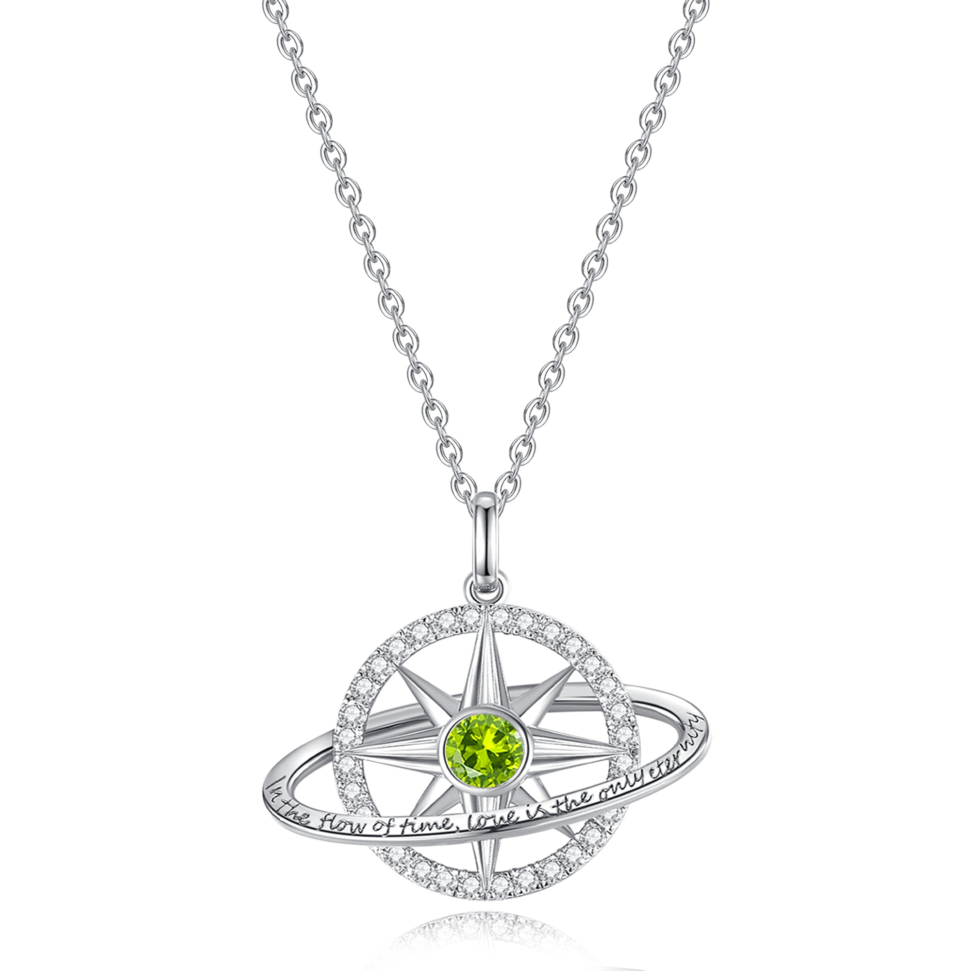 FANCIME "Stellar Promise" Peridot August Birthstone Sterling Silver Necklace