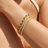 "Glamour Radiance" August Birthstone Fancy Cut Tennis Peridot Sterling Silver Bracelet