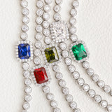 FANCIME "Axis" Radiant Cut September Birthstone Sapphire Sterling Silver Tennis Bracelet