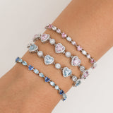 FANCIME "Ms Charming" Halo Heart Sterling Silver Tennis Bracelet