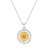 FANCIME "My Sunshine" Sunflower Cut-Out Citrine Birthstone Rotatable Sterling Silver Necklace