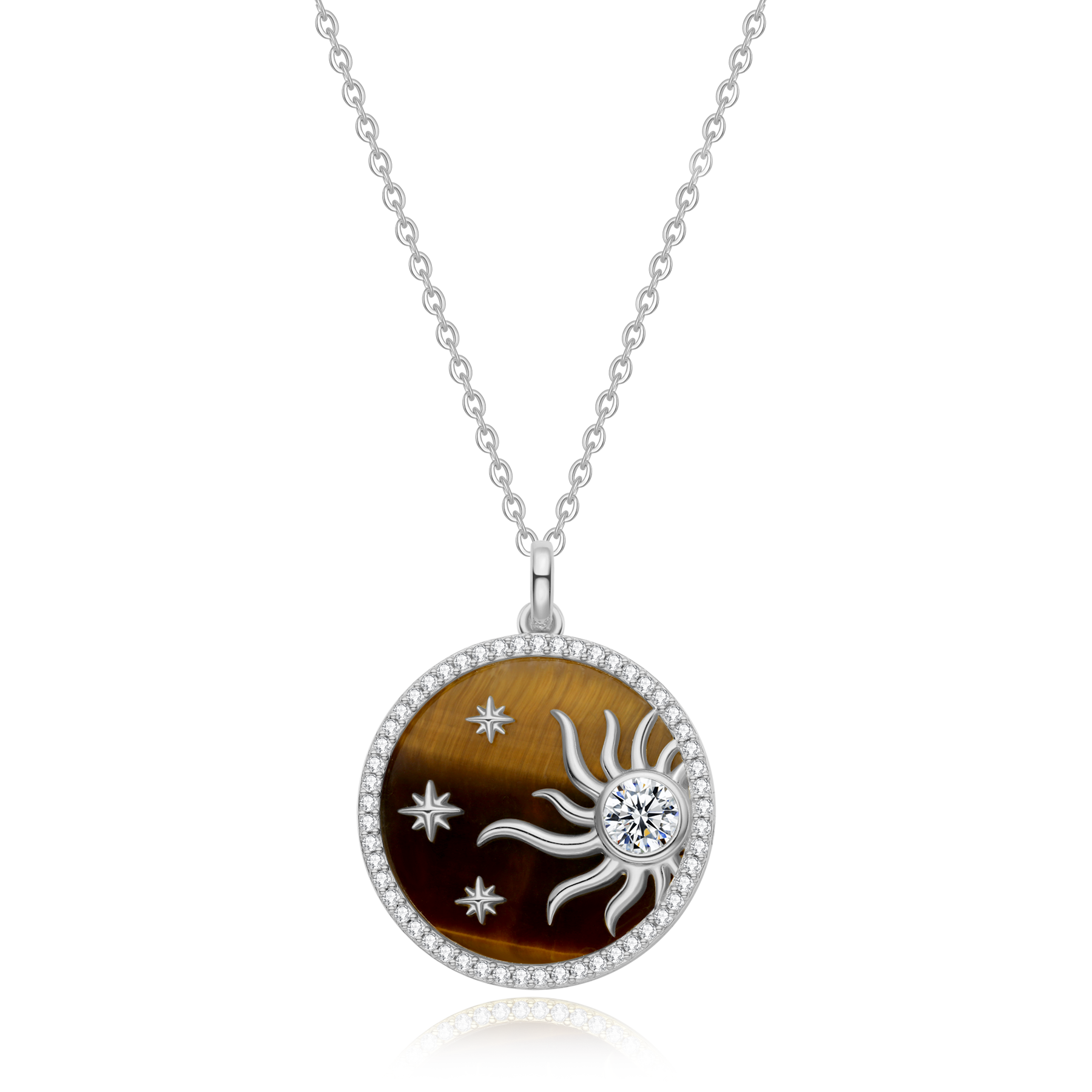 FANCIME "Juplight" Solar Tiger Eye Pendant Sterling Silver Necklace