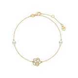 14K Yellow Gold Rose Flower Bracelet with 4MM Freshwater Pearls Luxury Adjustable Bracelet Fine Jewelry