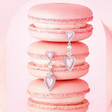 FANCIME "Pink Moment" Pink Heart Long Drop Sterling Silver Earrings With White Pearl and CZ Stones