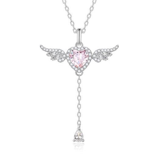 FANCIME "Angel's Love" Sterling Silver March Birthstone Aquamarine Necklace
