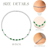 "Glamour Radiance" May Birthstone Fancy Cut Emerald Sterling Silver Tennis Necklace