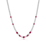 "Glamour Radiance" July Birthstone Fancy Cut Ruby Sterling Silver Tennis Necklace