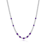 "Glamour Radiance" February Birthstone Fancy Cut Amethyst Sterling Silver Tennis Necklace