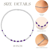 "Glamour Radiance" February Birthstone Fancy Cut Amethyst Sterling Silver Tennis Necklace