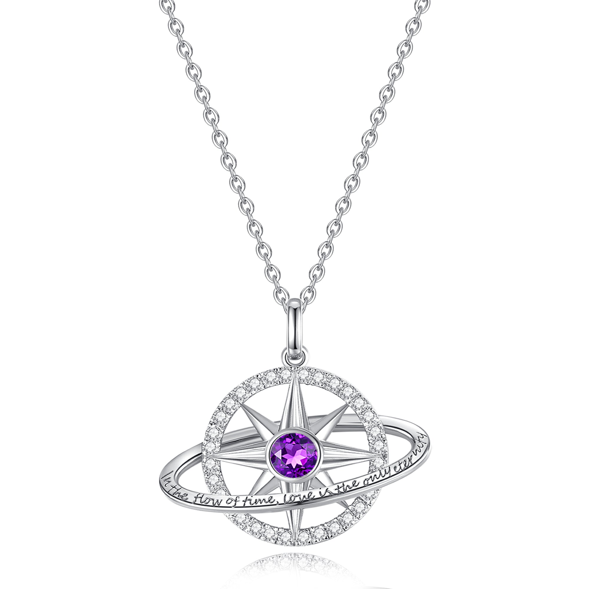 FANCIME "Stellar Promise" Amethyst February Birthstone Sterling Silver Necklace