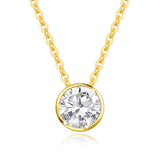 FANCIME Moissanite Bezel Set Solitaire 14K Yellow Gold Necklace