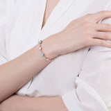 FANCIME Halo Heart October Birthstone Opal Station Tennis Sterling Silver Bracelet