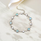 FANCIME Halo Heart October Birthstone Opal Station Tennis Sterling Silver Bracelet