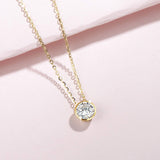 FANCIME Moissanite Bezel Set Solitaire 14K Yellow Gold Necklace