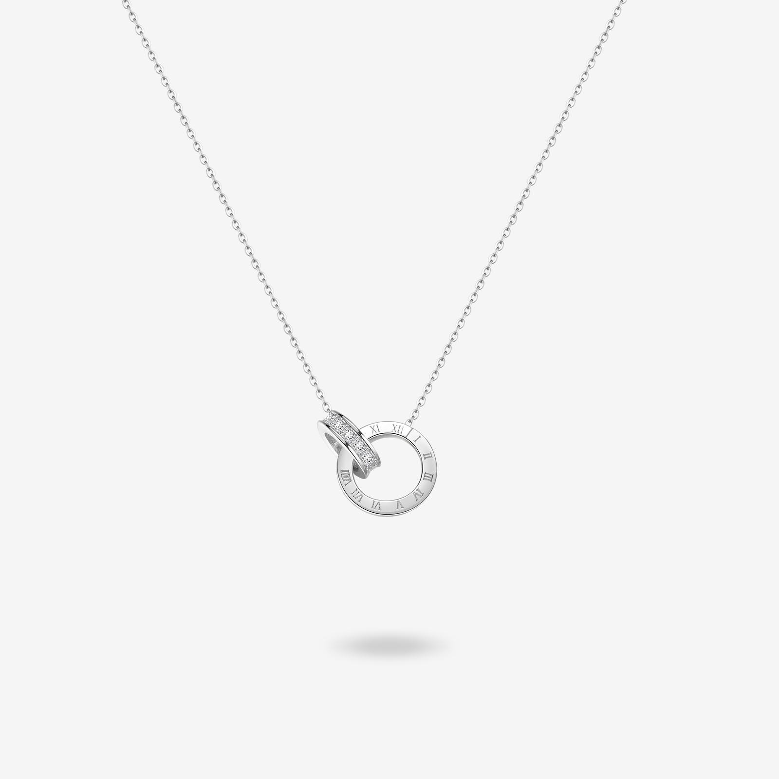 FANCIME "Roman Time" Interlocking Circle Couples Sterling Silver Necklace