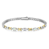 FANCIME "Eternal Duo" October Birthstone Opal Sterling Silver Tennis Bracelets