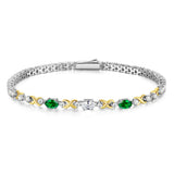 FANCIME "Eternal Duo" May Birthstone Emerald Sterling Silver Tennis Bracelets