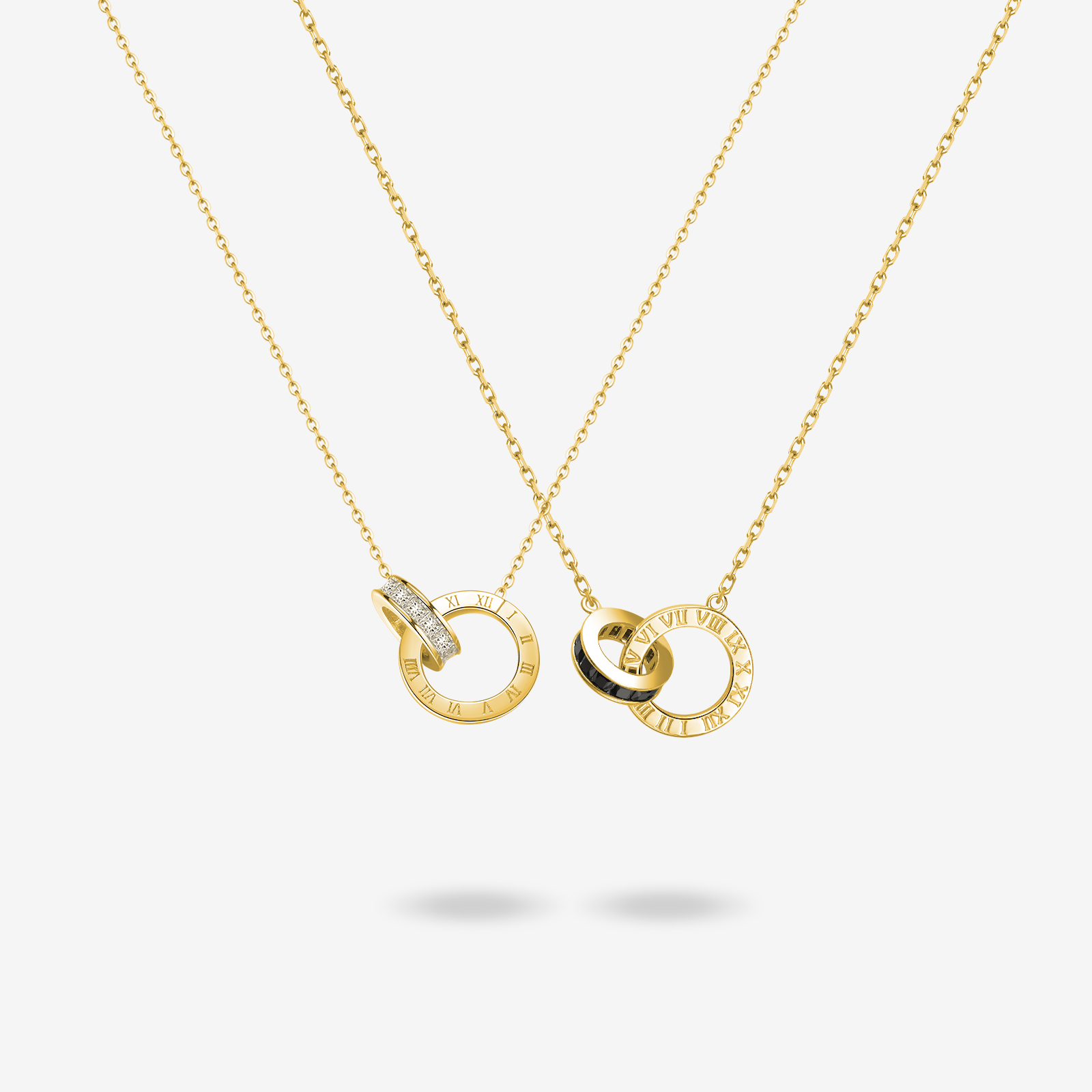 FANCIME "Roman Time" Interlocking Circle Couples Sterling Silver Necklace