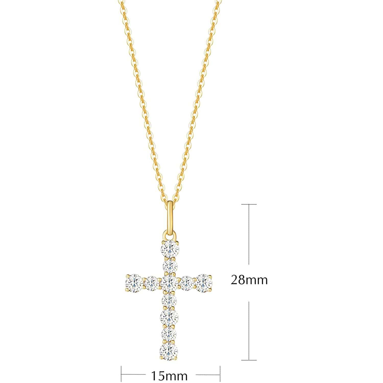 FANCIME White Sapphire Cross 14K Yellow Gold Necklace Size