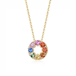FANCIME "Rainbow Flower" Multicolored Sapphire Circle 14K Yellow Gold Necklace Main