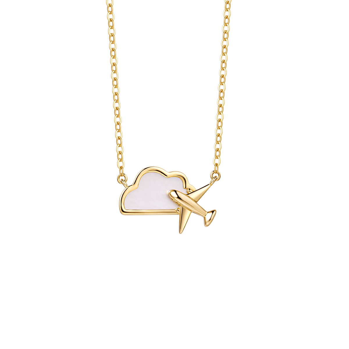 FANCIME "Dreamer" Cloud Mother Of Pearl Airplane 14k Yellow Gold Necklace Main
