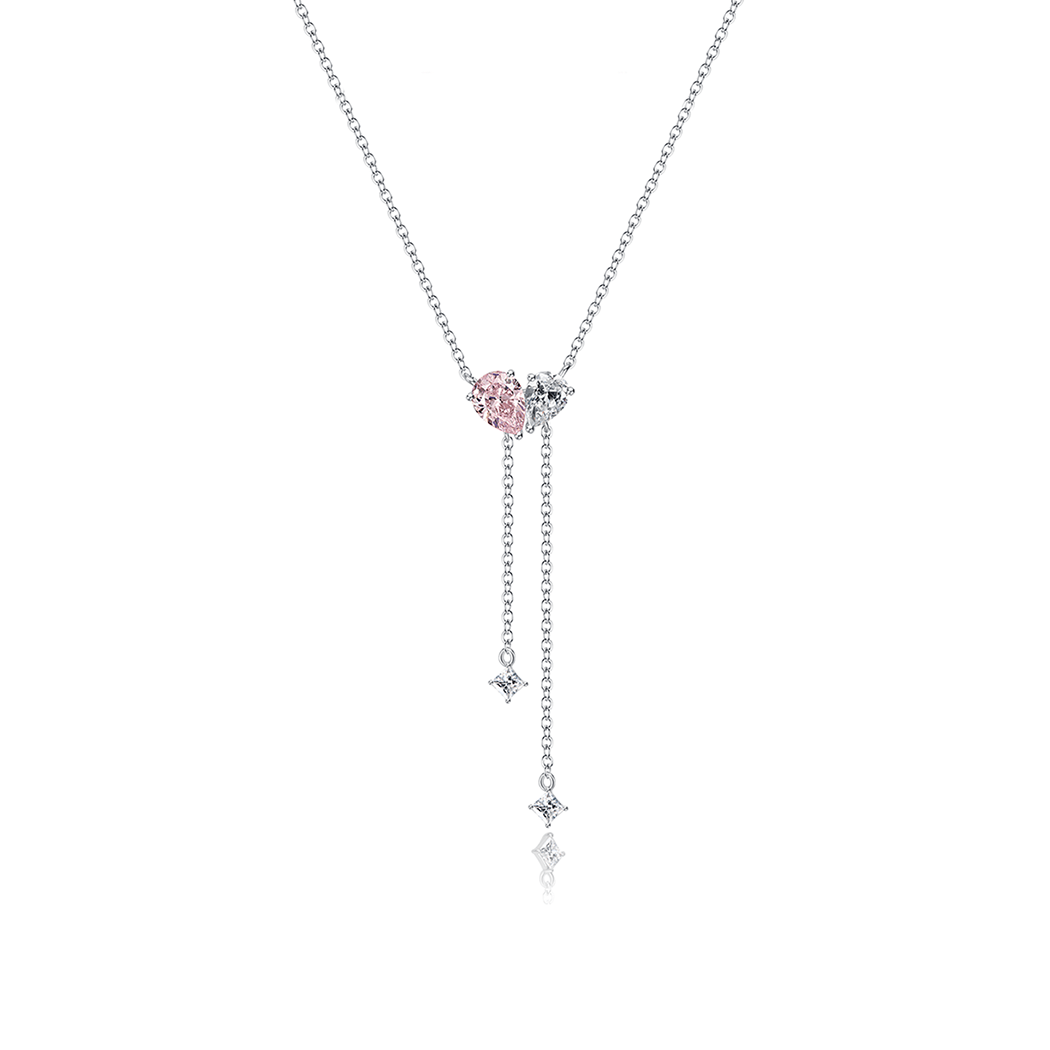 Fanci "Cuddle Hearts" Pear Cut Pink CZ Sterling Silver Necklace Main