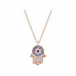 Cubic Zirconia Gemstone & 14K Rose Gold Evil Eye and Hamsa Pendant Necklace