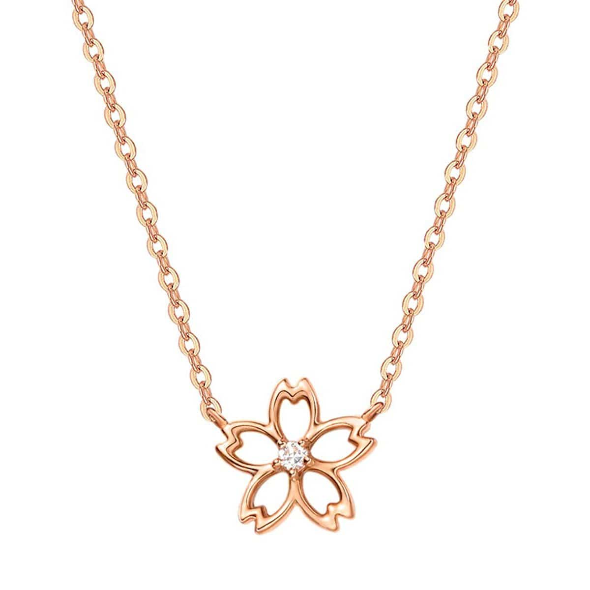 FANCIME "Lia" Cute Cherry Blossom Flower 14K Rose Gold Necklace Main