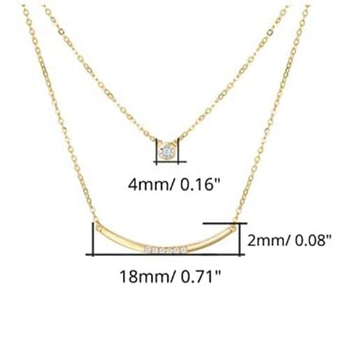 FANCIME Double Chain Minimalist Diamond 14k Yellow Gold Necklace Size