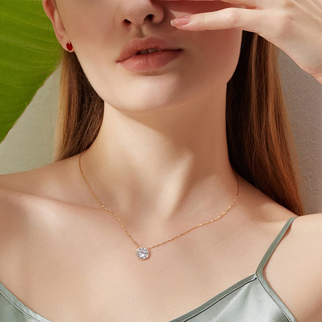 FANCIME Moissanite Bezel Set Solitaire 14K White Gold Necklace Show