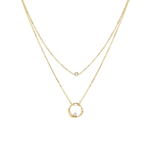 FANCIME Diamond and Circle Layered 14K Yellow Gold Necklace Main