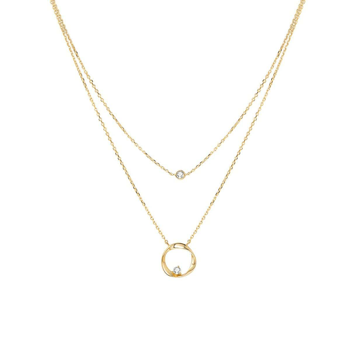 FANCIME Diamond and Circle Layered 14K Yellow Gold Necklace Main