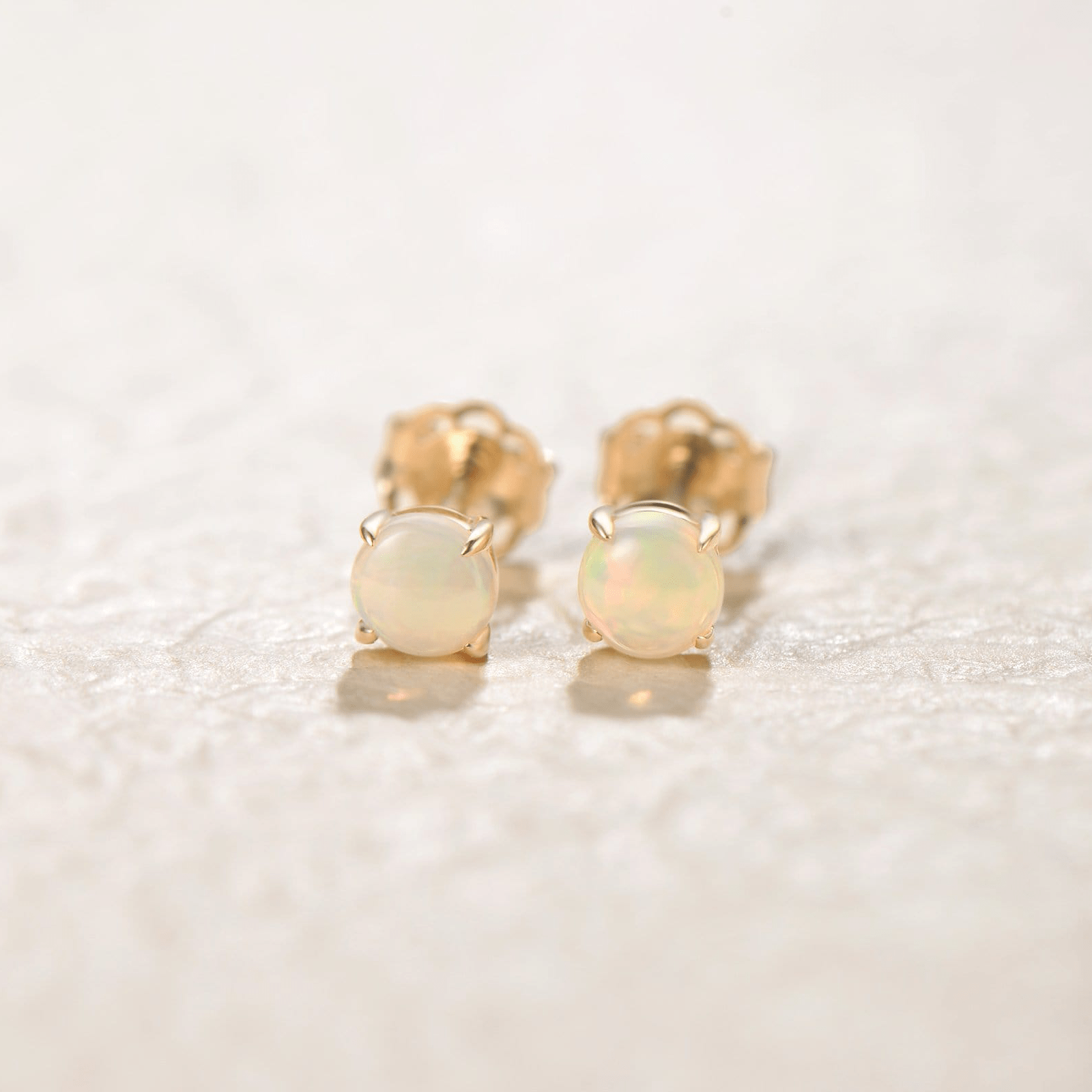 FANCIME "Lumi" Round Opal 14K Solid Yellow Gold Studs Show