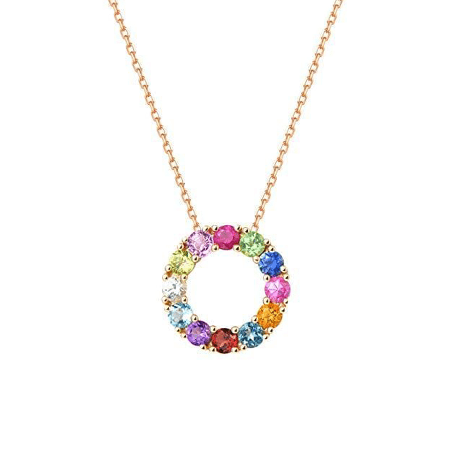 FANCIME "Magic Circle" Multi Colored Gemstone 14K Yellow Gold Necklace Main