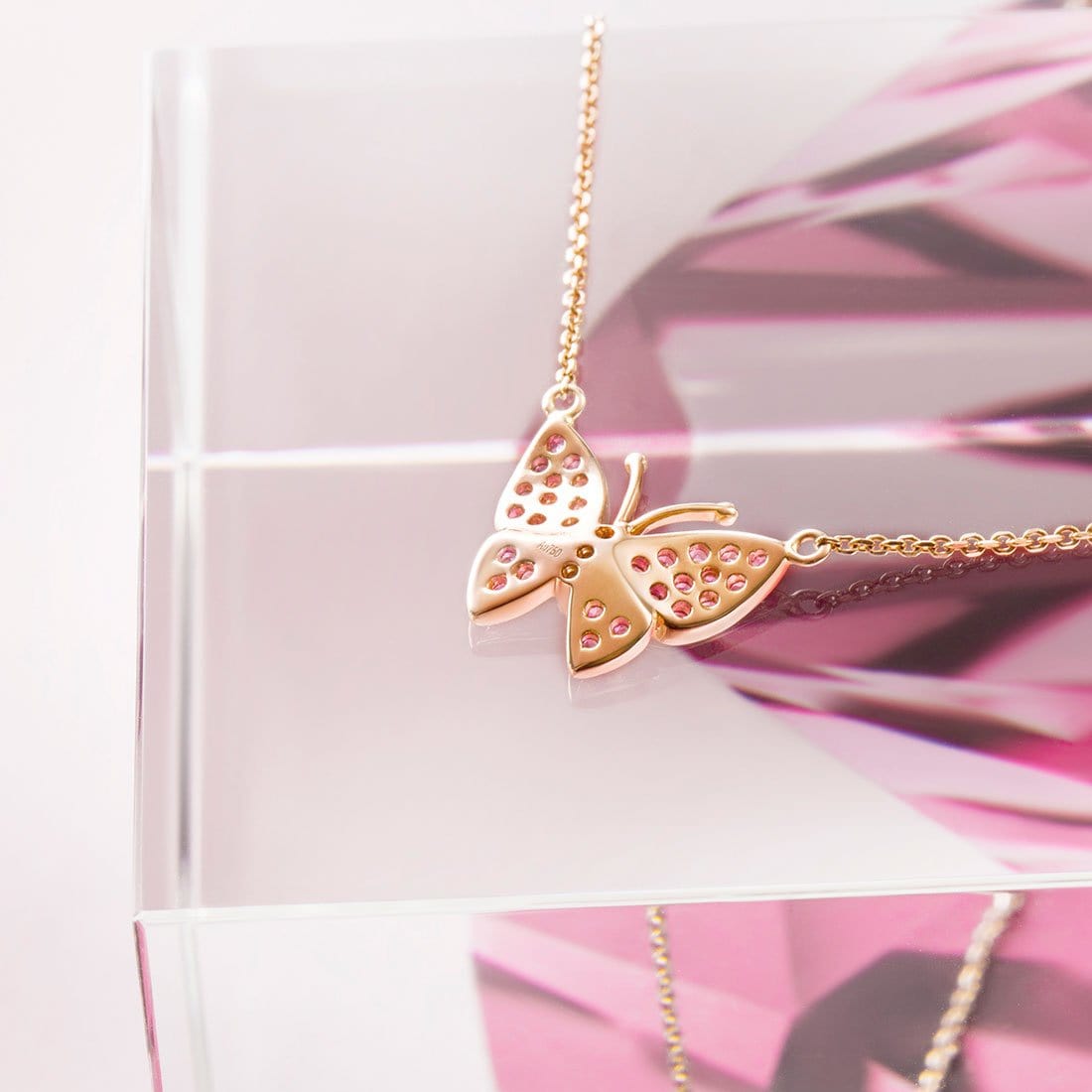 FANCIME "Fairy Titania" Pave Butterfly 14K Rose Gold Necklace Back