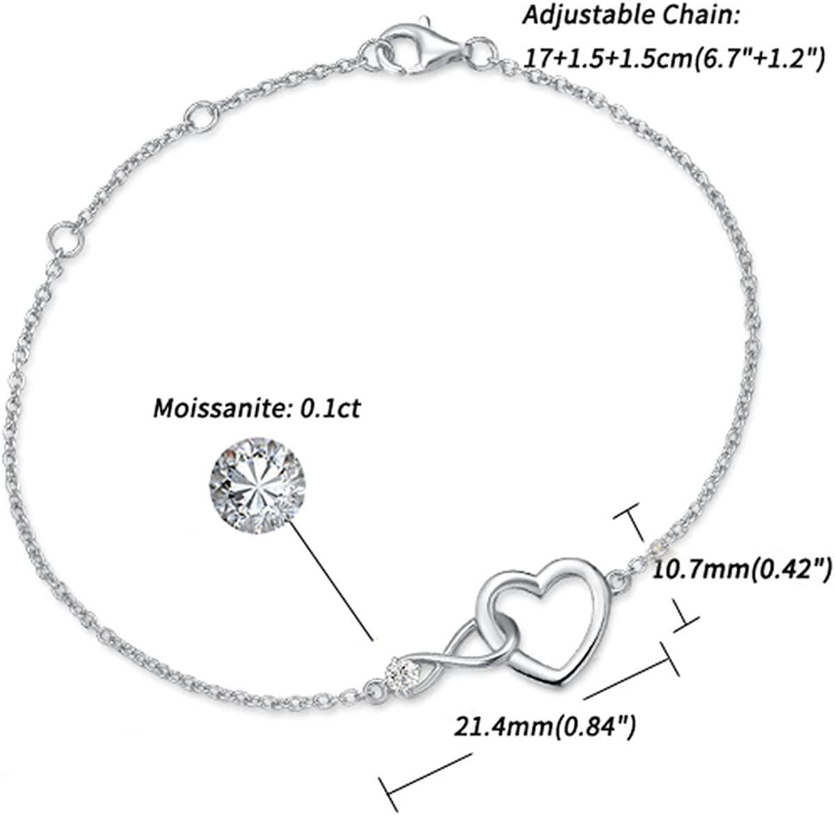 FANCIME Interlocking Infinity Heart 14K Solid Gold Bracelet