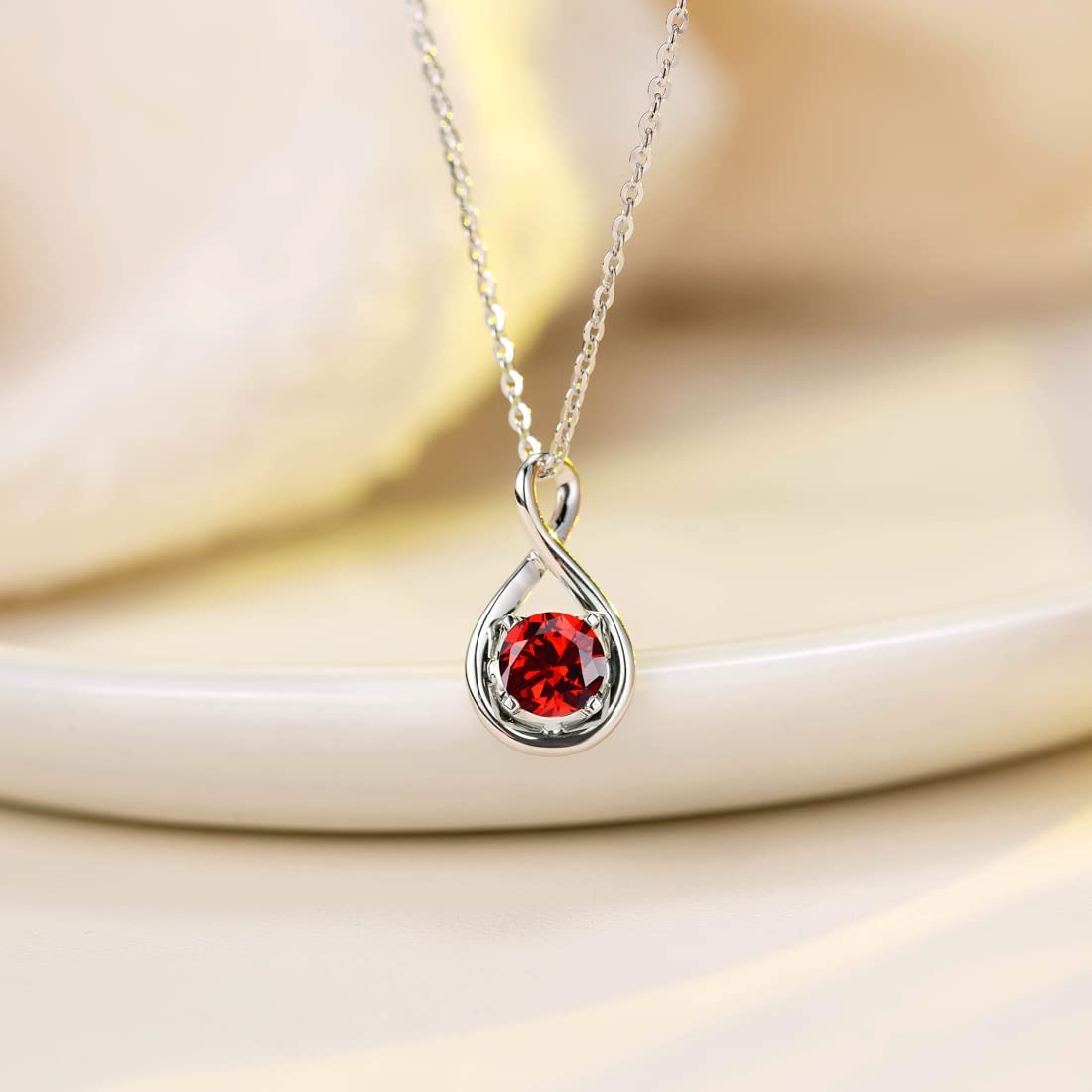 FANCIME "Birthstone" Garnet January GemstoneSterling Silver Necklace Detail