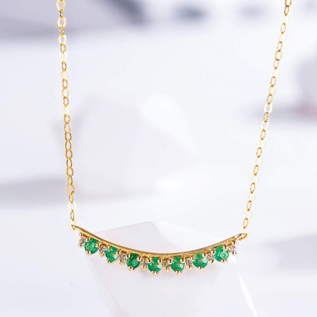 FANCIME "Mademoiselle Green" Green Emerald Smile 14K Yellow Gold Necklace Detail2