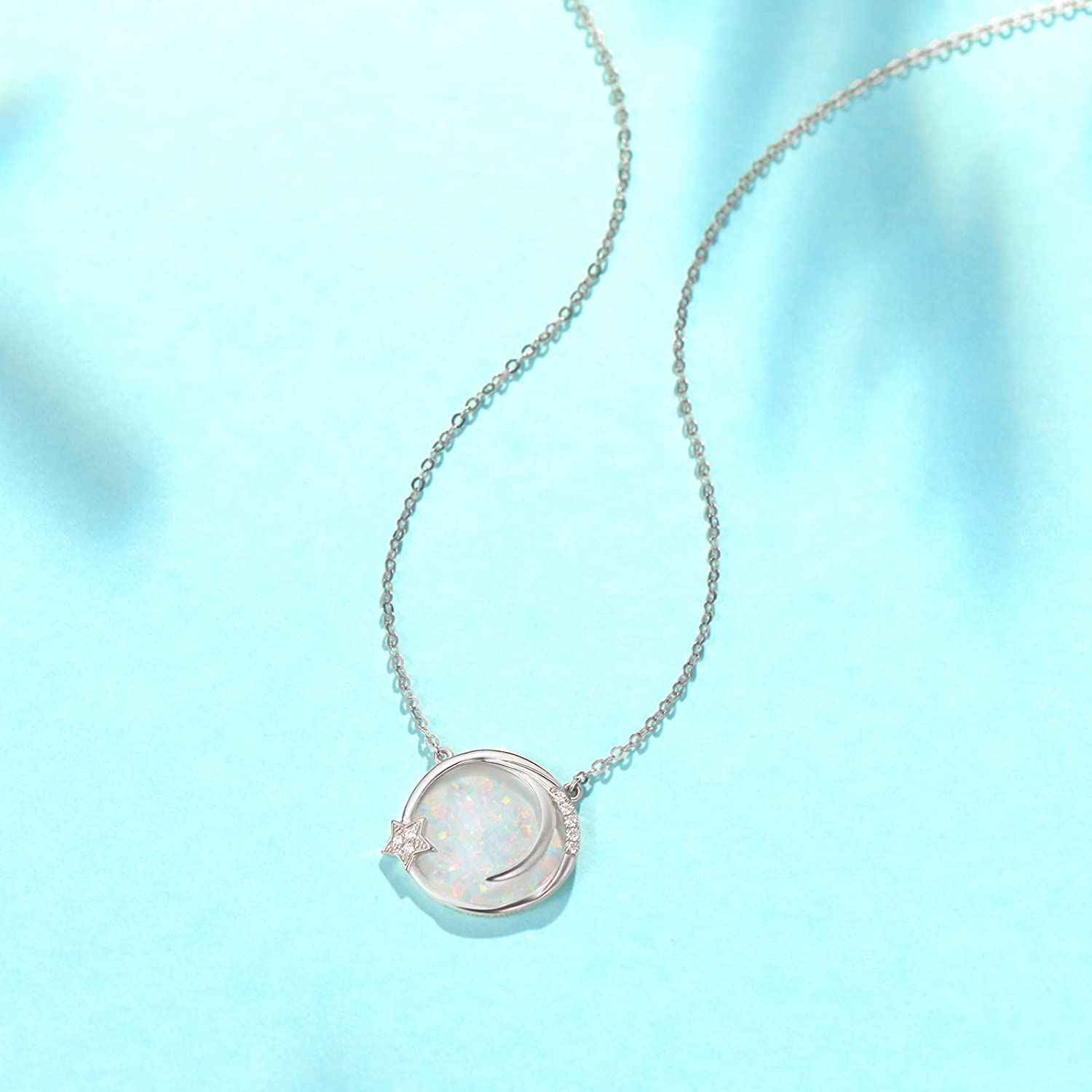 Fanci "Dreamy Wish" Opal Moon Star Disc 14K Gold Necklace Full