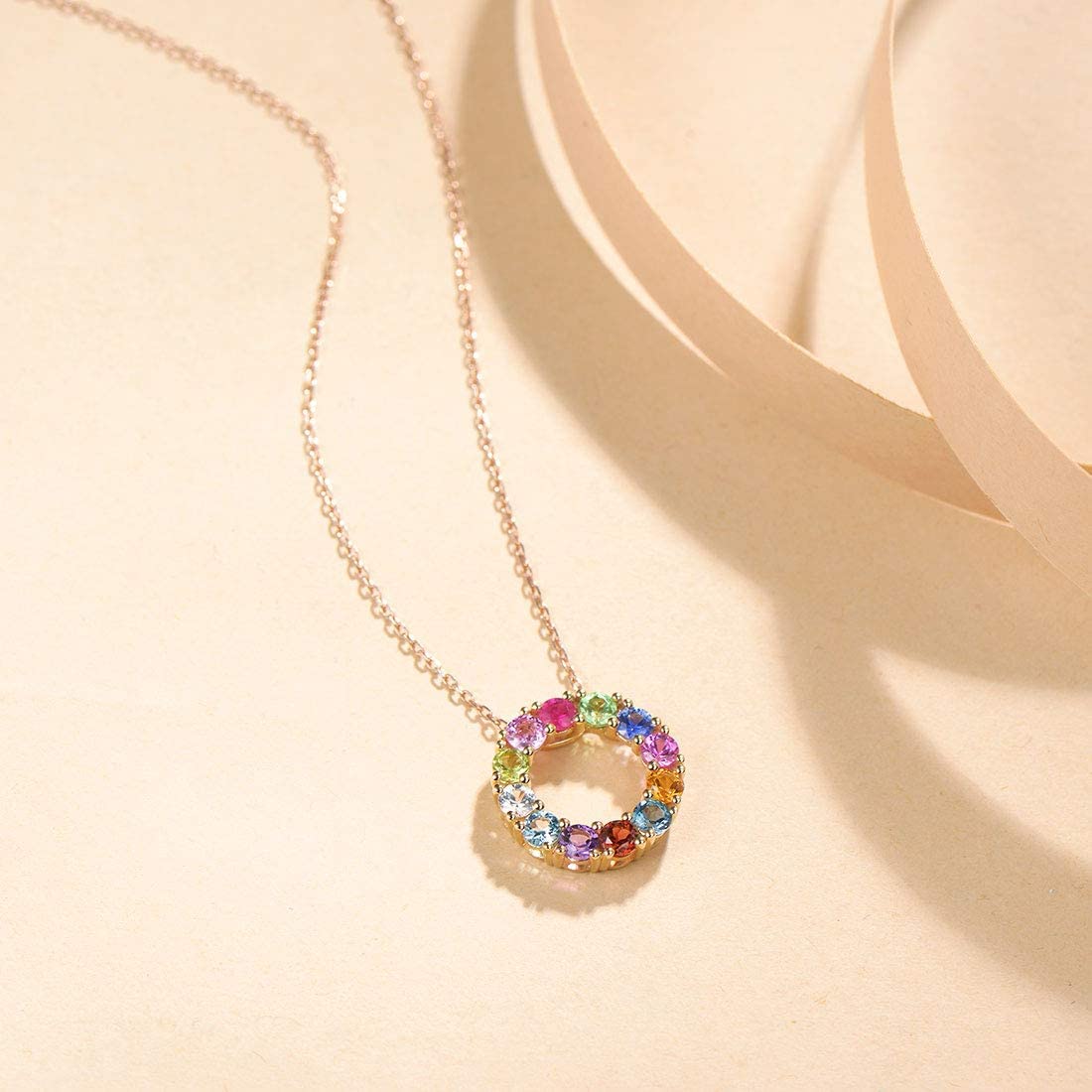 FANCIME "Magic Circle" Multi Colored Gemstone 14K Yellow Gold Necklace Detail