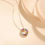 FANCIME "Magic Circle" Multi Colored Gemstone 14K Yellow Gold Necklace Detail