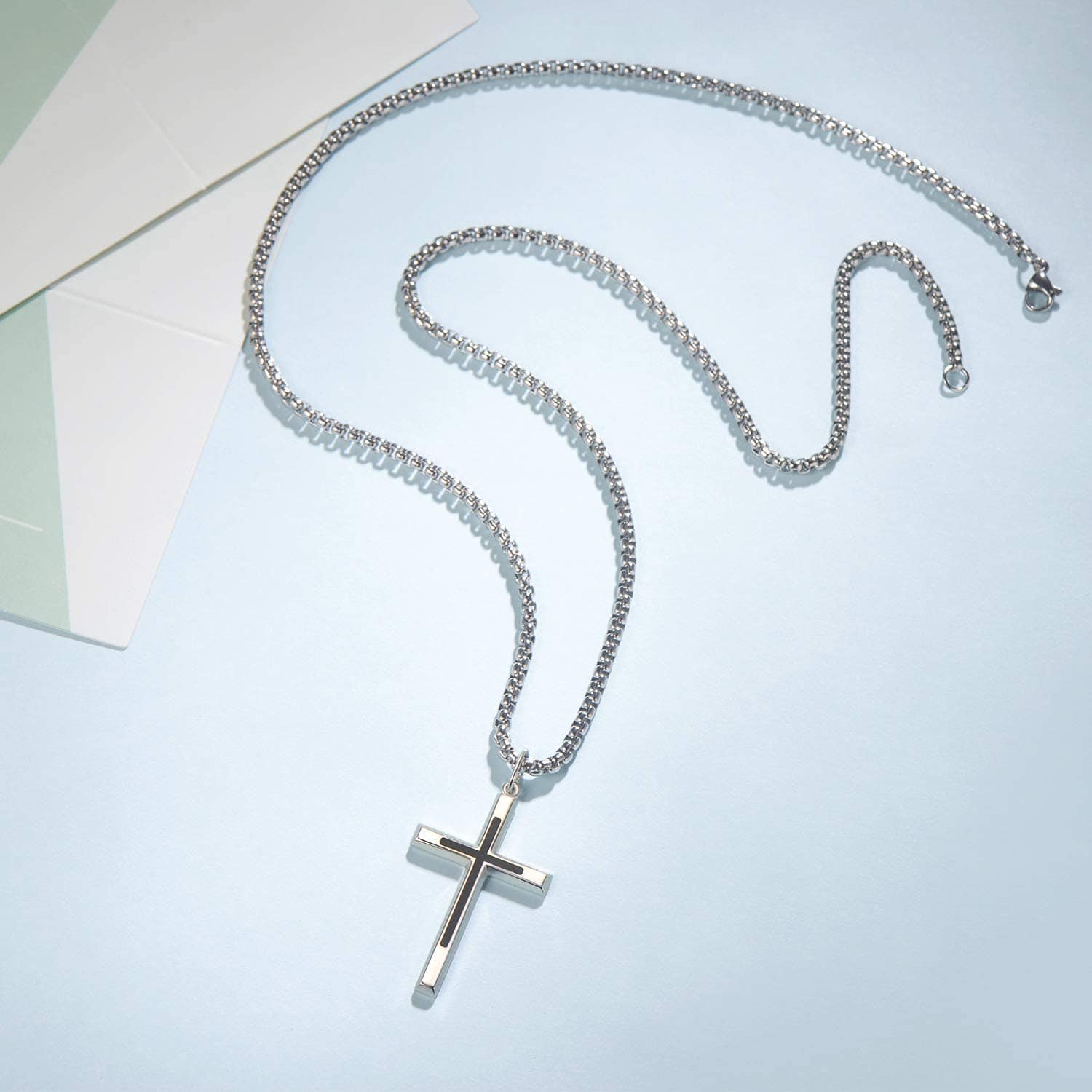 FANCIME Mens Black Highlight Cross 925 Silver Necklace Show2
