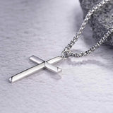 FANCIME Mens Beveled Cross Sterling Silver Necklace Side