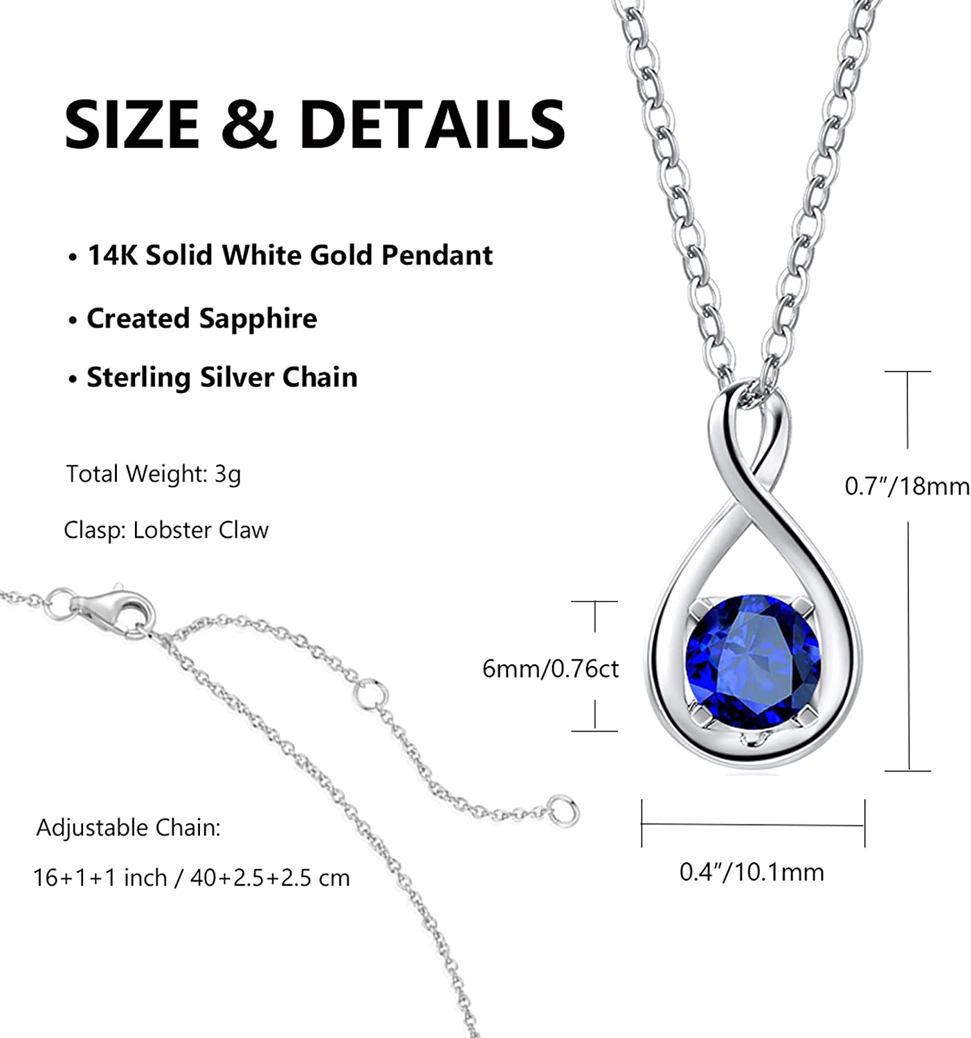 FANCIME "Birthstone" September Gemstone Sterling Silver Necklace Size