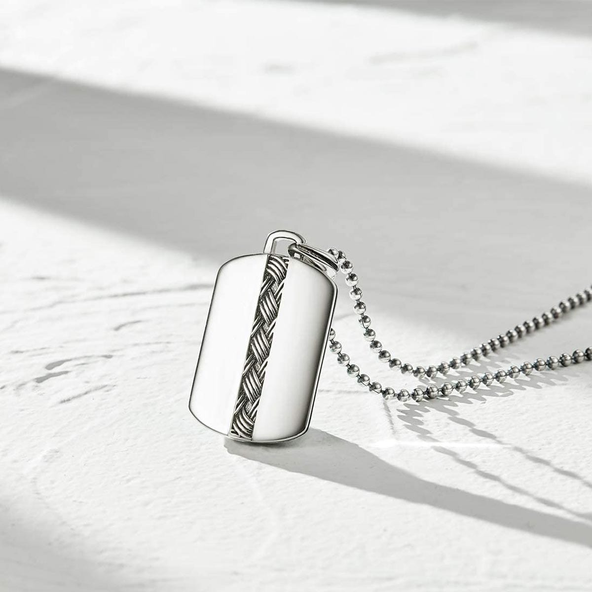 FANCIME "Self-Identity" Mens Dog Tag Sterling Silver Necklace Detail